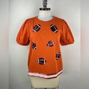 💚 3240. Football Sequins Puff Sleeve Top
